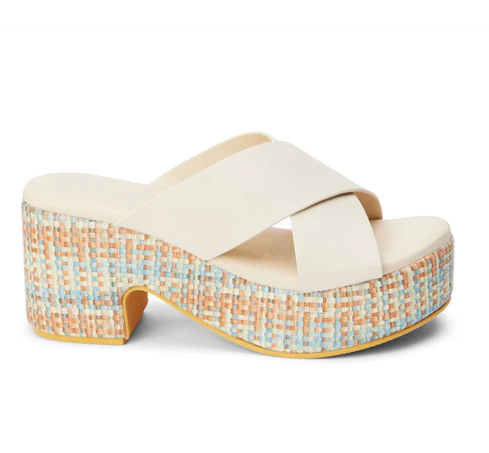 Matisse Beach Nellie Ivory Crisscross Vegan Leather Platform Heel Sandal EUC 8